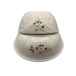 Pfaltzgraff Winterberry Serving Bowls 1QT Basket Weave and 1 Traditional Design